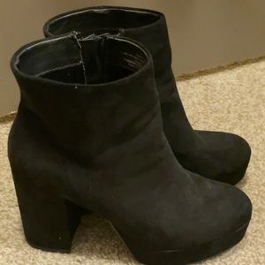 Platform heeled black suede ankle boots